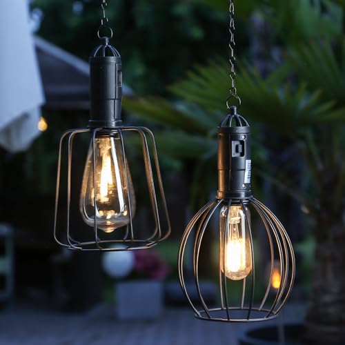 LED Solar Hängeleuchte Gitter Industrial Look Retro Laterne Hängelampe für Garten und Balkon Solarlampe mit Lichtsensor für Außen outdoor (eckig) von MARELIDA