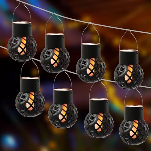 LED Solar Hängeleuchten Feuerball Kugelleuchte mit Flammeneffekt Solarleuchten Solarlampen Gartenkugel zum Aufhängen für Garten Terrasse Balkon H: 9cm mit Dämmerungssensor (8 Stück) von MARELIDA