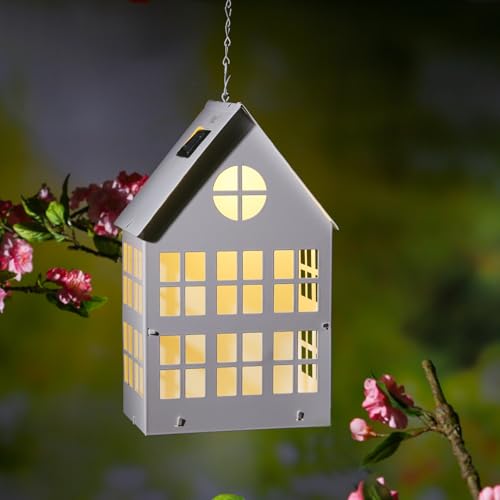 LED Solar Haus Lichterhaus DIY Deko Laterne Metall Lichtsensor für Außen (28cm) von MARELIDA