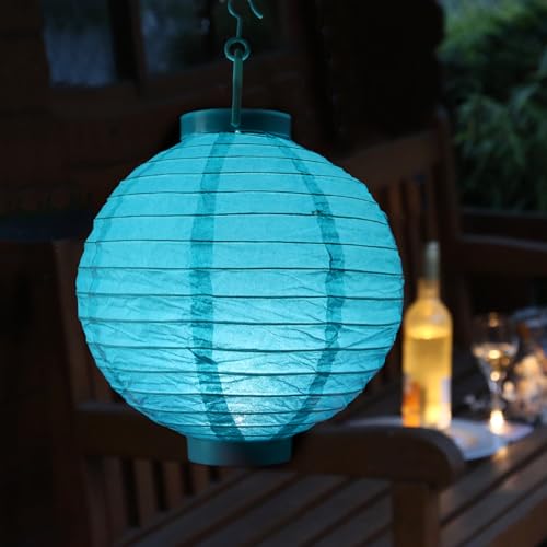 LED Solar Lampion 20cm Party Balkon Terrasse Garten Deko Laterne Sensor (Blau) von MARELIDA