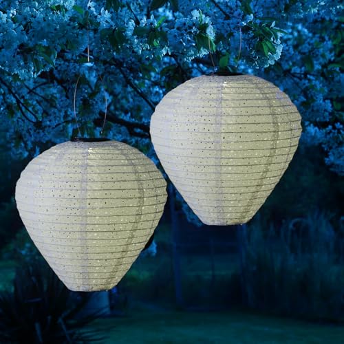LED Solar Lampion Blumenmuster Party Balkon Terrasse Gartenlampion (2 Stück Ballon Weiß) von MARELIDA