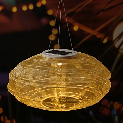 LED Solar Lampion FESTIVAL - warmweiße LED - Dämmerungssensor - goldfarben (35cm Durchmesser Oval) von MARELIDA