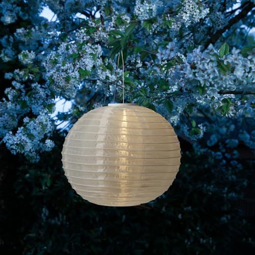 LED Solar Lampion Party Balkon Terrasse Garten Deko Laterne Sensor weiß (40cm Lampion) von MARELIDA