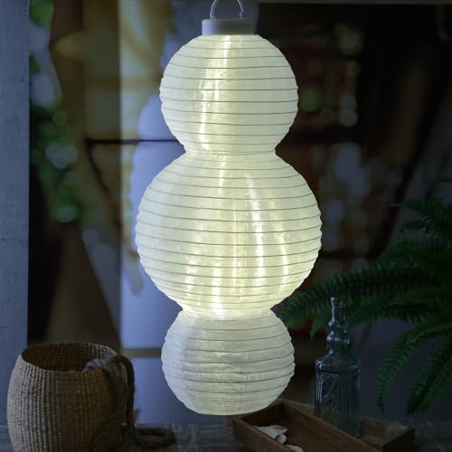 LED Solar Lampion Solarlaterne Hängende Gartenlaterne mit Lichtsensor H: 60cm für Party Balkon Terrasse Garten wetterfest weiß (1 Stück) von MARELIDA