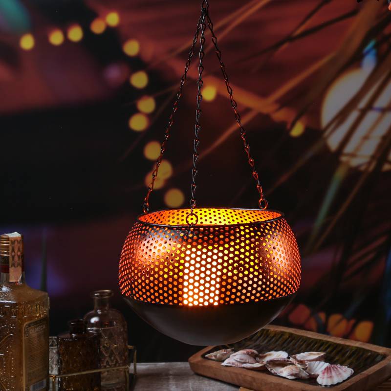 LED Solar Laterne FLAME - Hängeleuchte - Flammeneffekt - D: 21cm - Lichtsensor - kupfer von MARELIDA