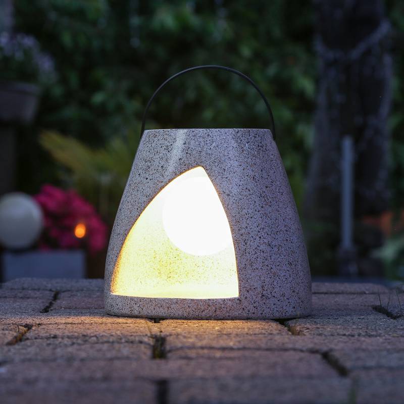 LED Solar Laterne - Kugellampe im Stein - Polyresin - 3 warmweiße LED - H: 19,5cm - beige von MARELIDA
