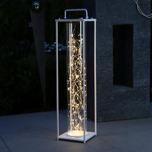 LED Solar Laterne mit Drahtlichterkette für Garten Terrasse Balkon Glaslaterne Solarleuchte weiße Gartenlaterne mit Lichtsensor Außenbeleuchtung Gartendekoration (H: 79cm) von MARELIDA