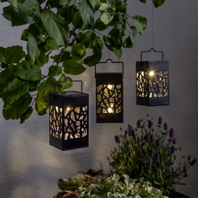 LED Solar Laternen - zum Hängen o. Stellen - warmweiße LED - H: 11cm - Lichtsensor - 3er Set von MARELIDA