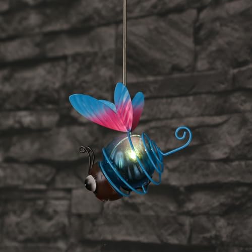 LED Solar Libelle hängend Schwingfigur mit Feder gelb Gartenfigur Hängefigur Gartendeko (Libelle) von MARELIDA