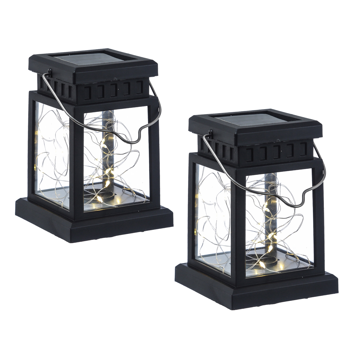 LED Solar Mini Laternen - 20 warmweiße LED - Dämmerungssensor - H: 12,5cm - schwarz - 2er Set von MARELIDA