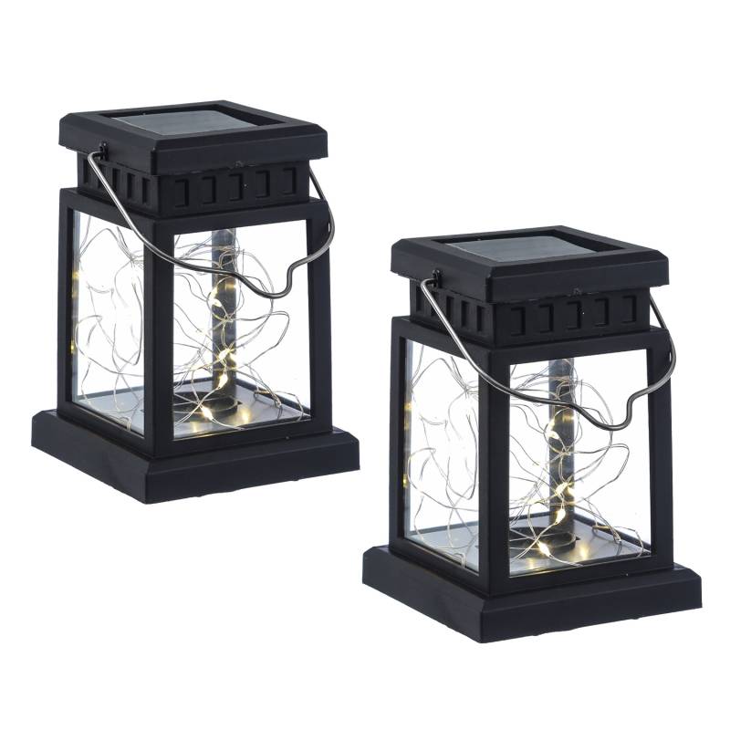LED Solar Mini Laternen - 20 warmweiße LED - Dämmerungssensor - H: 12,5cm - schwarz - 2er Set von MARELIDA
