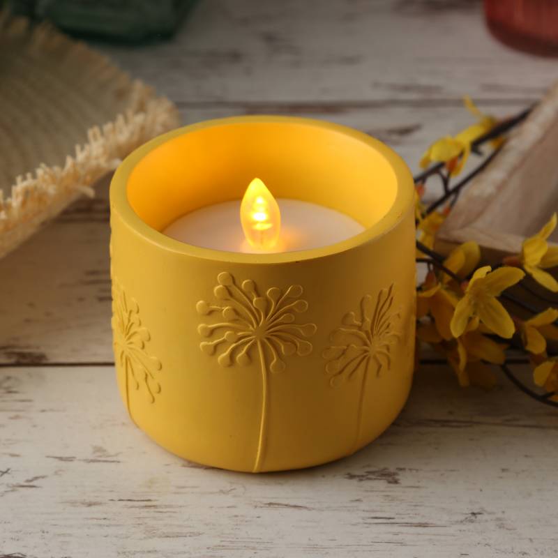 LED Solar Windlicht PUSTEBLUME - flackernde Flamme - Lichtsensor - H: 8cm - für Außen - gelb von MARELIDA