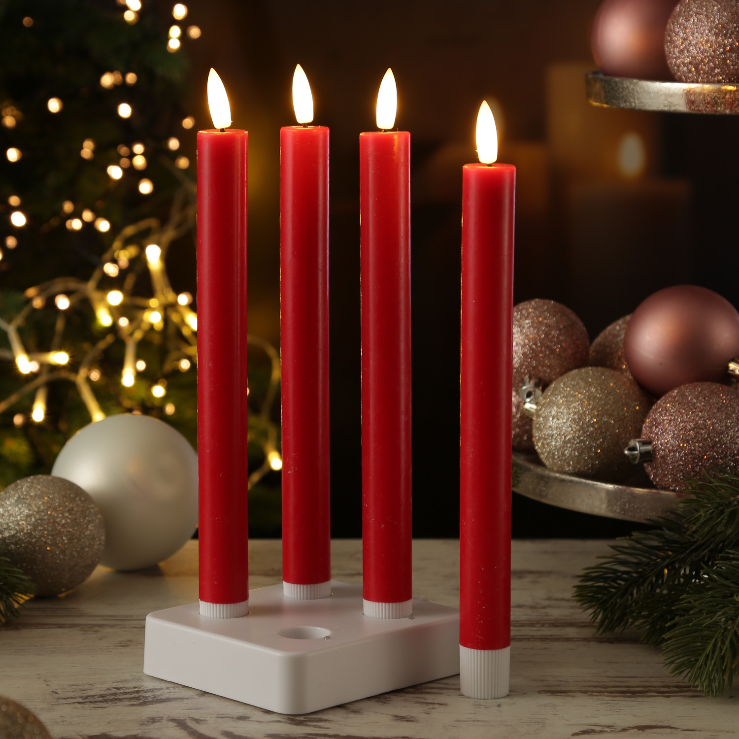 LED Stabkerzen LISA - Echtwachs - mit Ladestation - inkl. Fernbedienung - H: 25cm - rot - 4er Set LED Stabkerzen LISA - Echtwachs - mit Ladestation - inkl. Fernbedienung - H: 25cm - rot - 4er Set von MARELIDA