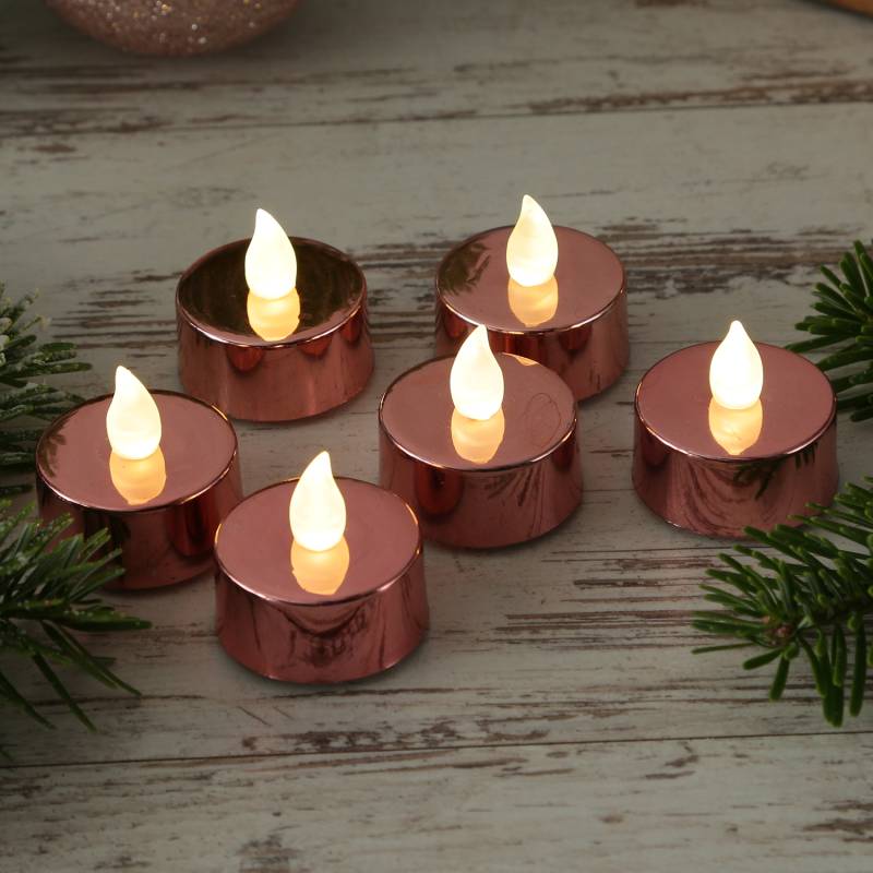 LED Teelichter - warmweiße flackernde Flamme - mit Batterien - D: 3,8cm - rosa - 6er Set von MARELIDA