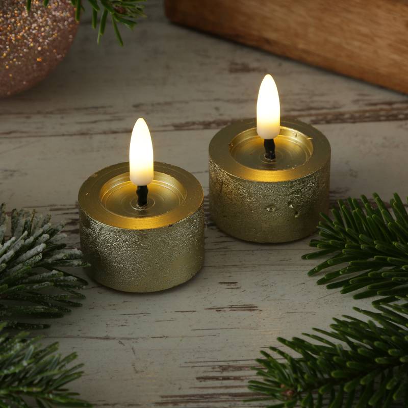 LED Teelichter LINA - Rustik-Optik - Echtwachs - Timer - mit Batterien - D: 4,4cm/H: 5cm - 2St. von MARELIDA