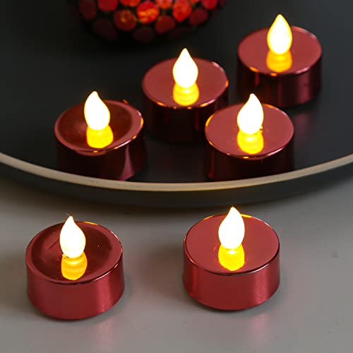 LED Teelichter mit warmweiße flackernder Flamme inkl. Batterien KunststoffTeelichter Set D: 3,8cm 6er Set glänzend lackiert LED Kerze (rosa von MARELIDA