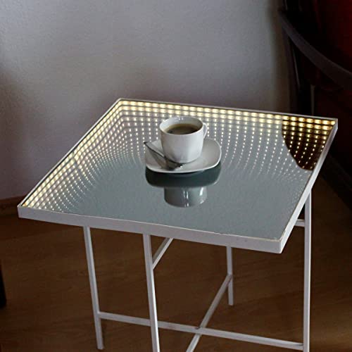 MARELIDA LED Tisch WARP Endlos Optik Infinity Spiegeltisch Beistelltisch (weiß - eckig) von MARELIDA