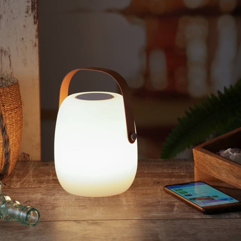 LED Tischleuchte mit Lautsprecher - Bluetooth - 6 warmweiße LED - H: 21cm - für Garten, Balkon von MARELIDA