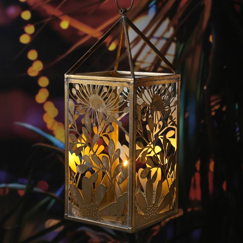 Laterne Pusteblume -  Windlicht - mit Glaseinsatz - Metall - H: 55cm - gold von MARELIDA