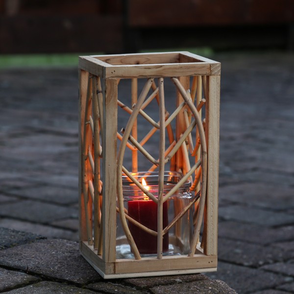 Laterne aus Rattan - Windlicht - mit Glaseinsatz - H: 30cm - natur von MARELIDA