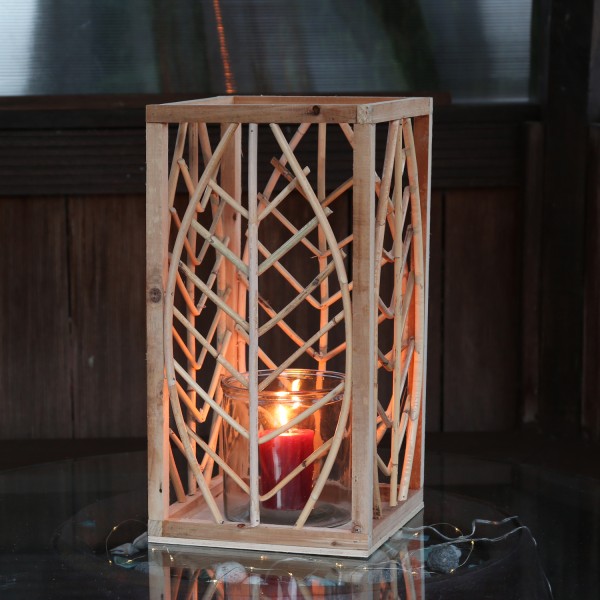 Laterne aus Rattan - Windlicht - mit Glaseinsatz - H: 45,5cm - natur von MARELIDA