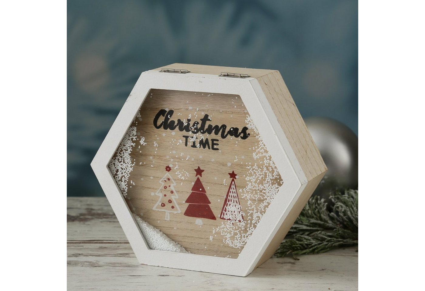 MARELIDA Aufbewahrungsbox Holzbox CHRISTMAS TIME Schneefenster Weihnachtsmotiv Geschenkbox 20cm (1 St) von MARELIDA