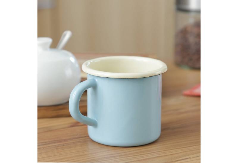 MARELIDA Becher Krüger Becher 8 cm Blechbecher 0,35L emailliert pastellblau creme, Emaille von MARELIDA