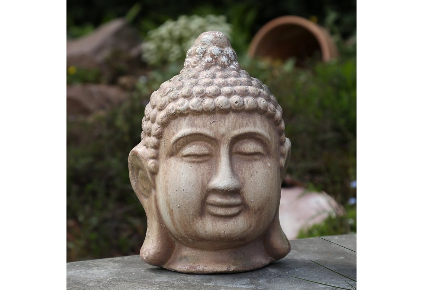 MARELIDA Buddhafigur Buddhakopf Mann Dekofigur Außen kupfer Feng Shui Gartenfigur 27cm (1 St) von MARELIDA