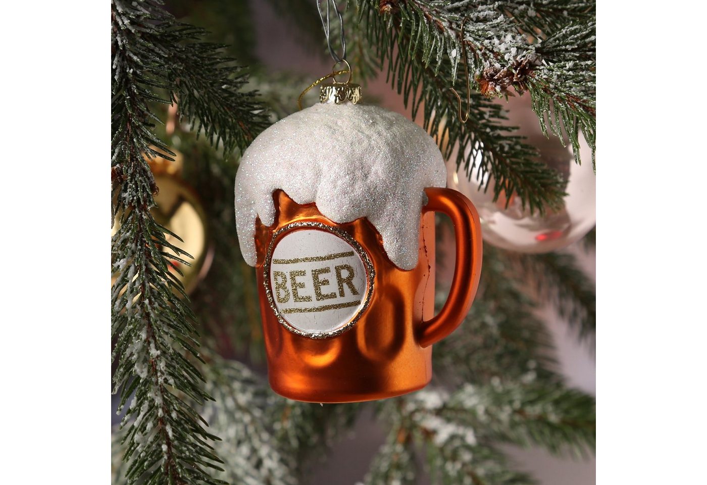 MARELIDA Christbaumschmuck Weihnachtsbaumschmuck BIERGLAS bruchfest H: 10,2cm orange weiß von MARELIDA