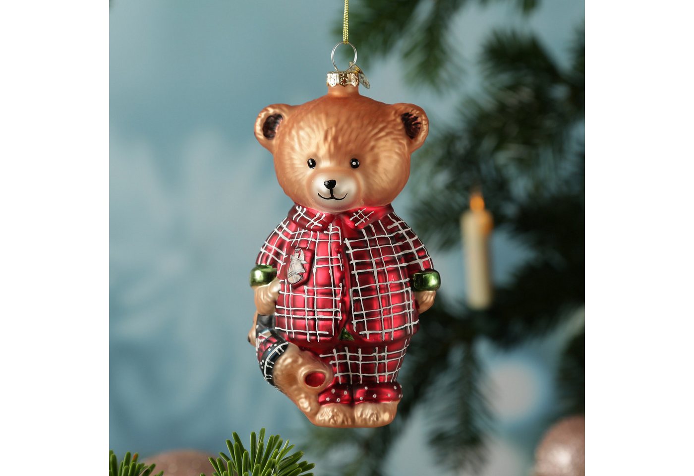 MARELIDA Christbaumschmuck Weihnachtsbaumschmuck Bär im Schlafanzug mit Teddy Glas H: 13cm MARELIDA Christbaumschmuck Weihnachtsbaumschmuck Bär im Schlafanzug mit Teddy Glas H: 13cm von MARELIDA