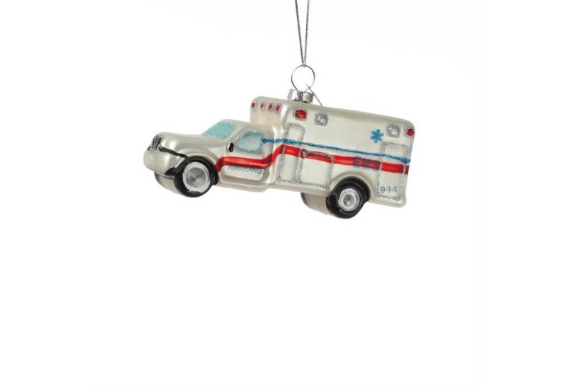 MARELIDA Christbaumschmuck Weihnachtsbaumschmuck Krankenwagen Rettungswagen Glas L: 11cm weiß von MARELIDA