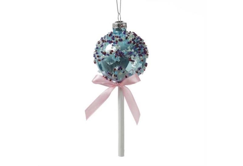 MARELIDA Christbaumschmuck Weihnachtsbaumschmuck Lolli Cake Pop mit Perlen Glas H: 16cm blau von MARELIDA