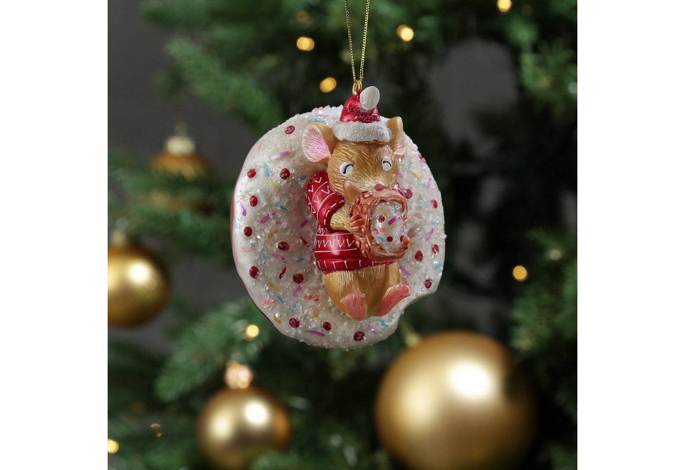 MARELIDA Christbaumschmuck Weihnachtsbaumschmuck Maus mit Donut Weihnachtsbäckerei Glas H: 10cm von MARELIDA