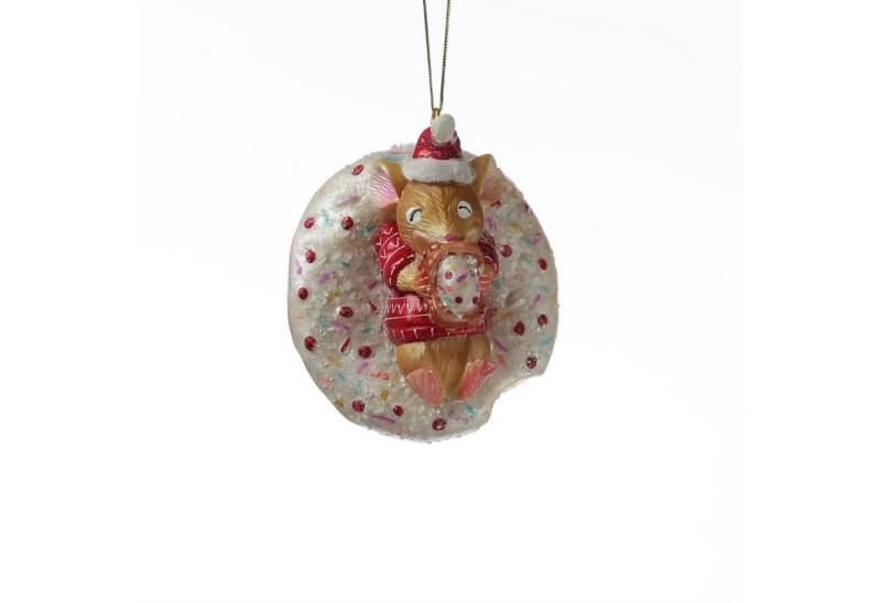 MARELIDA Christbaumschmuck Weihnachtsbaumschmuck Maus mit Donut Weihnachtsbäckerei Glas H: 10cm von MARELIDA