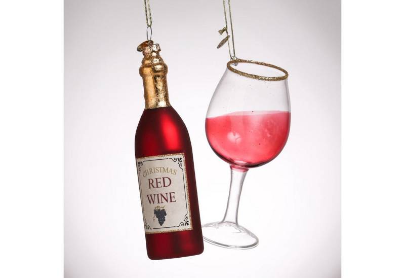 MARELIDA Christbaumschmuck Weihnachtsbaumschmuck ROTWEIN Flasche und Glas rot 2teilig von MARELIDA