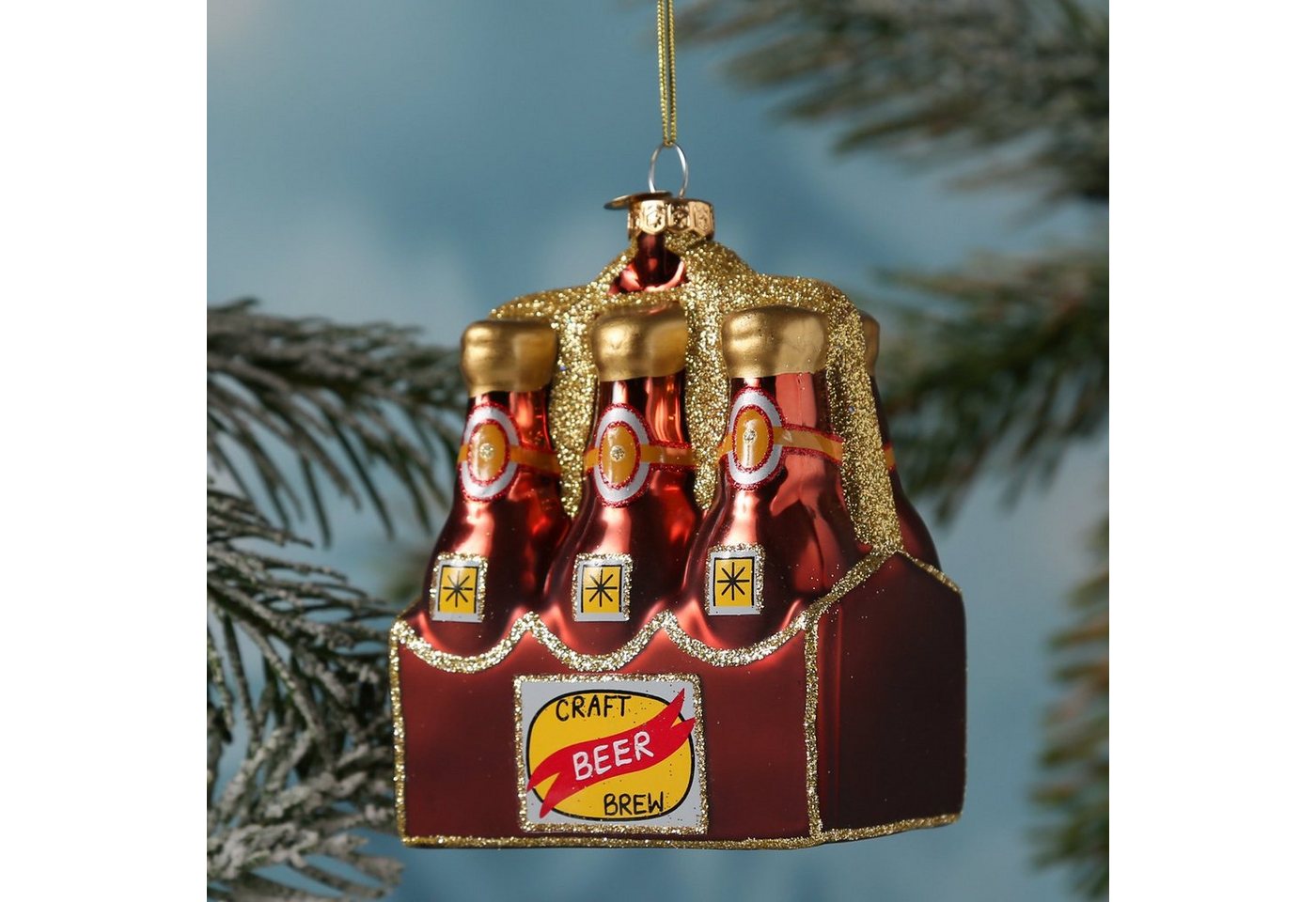 MARELIDA Christbaumschmuck Weihnachtsbaumschmuck SIXPACK Craftbeer Glas H: 11,7cm braun von MARELIDA