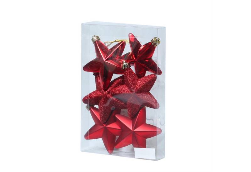 MARELIDA Christbaumschmuck Weihnachtsbaumschmuck Sterne bruchfest glänzend glitzernd rot 6er Set von MARELIDA