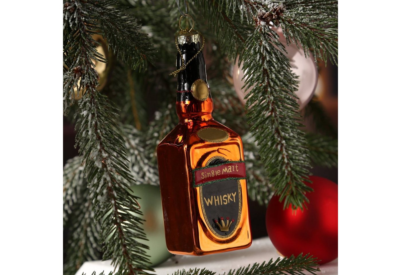 MARELIDA Christbaumschmuck Weihnachtsbaumschmuck WHISKY Flasche Glas mundgeblasen H: 12cm von MARELIDA