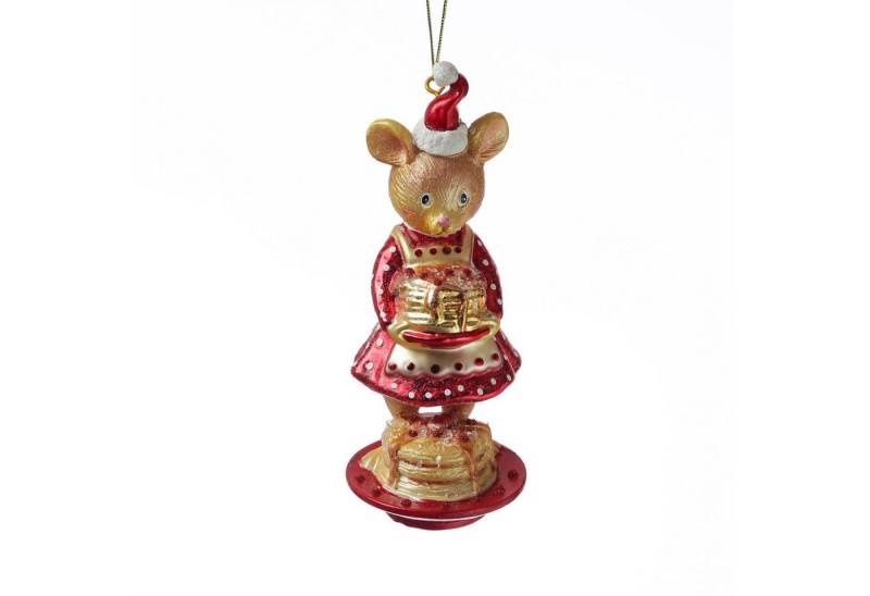 MARELIDA Christbaumschmuck Weihnachtsbaumschmuck süße Maus mit Pfannkuchen Bäckerei Glas H: 15cm von MARELIDA