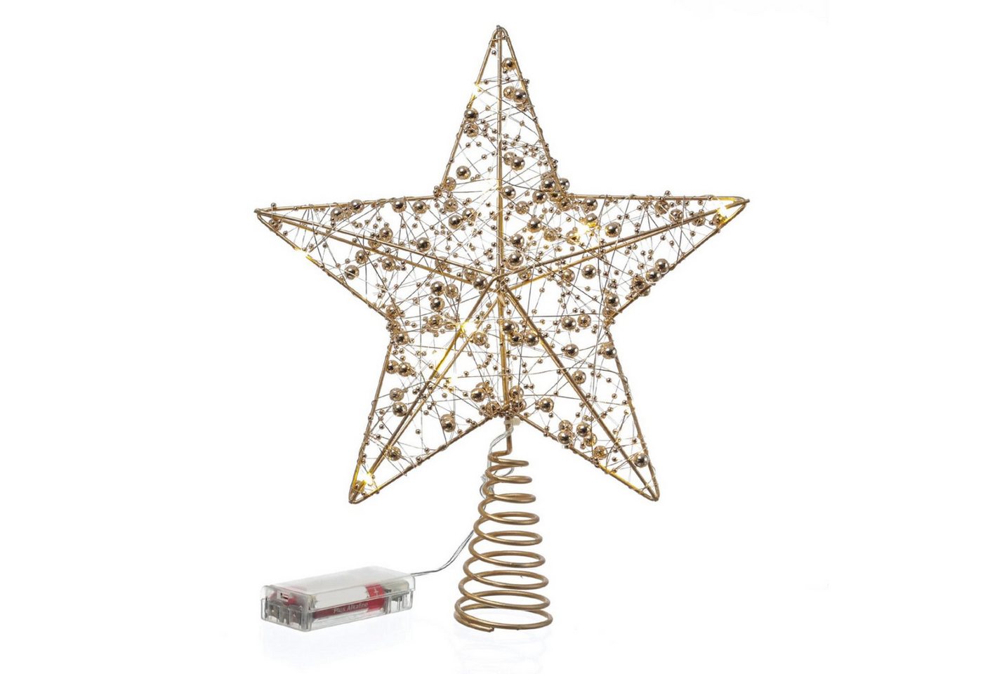 MARELIDA Christbaumspitze LED Weihnachtsbaumspitze Stern mit Perlen beleuchtet Timer 29cm gold von MARELIDA
