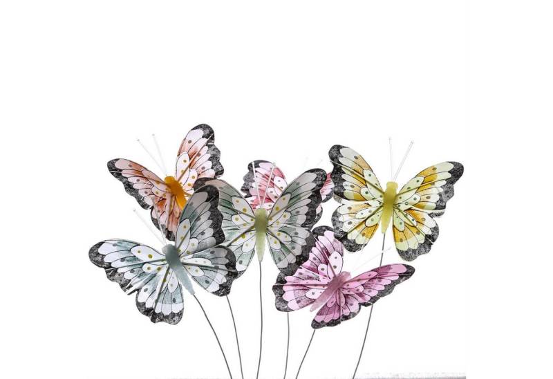 MARELIDA Dekofigur Deko Schmetterlinge Federn am Draht Tischdeko Frühling Hochzeit 6St. (6 St) von MARELIDA