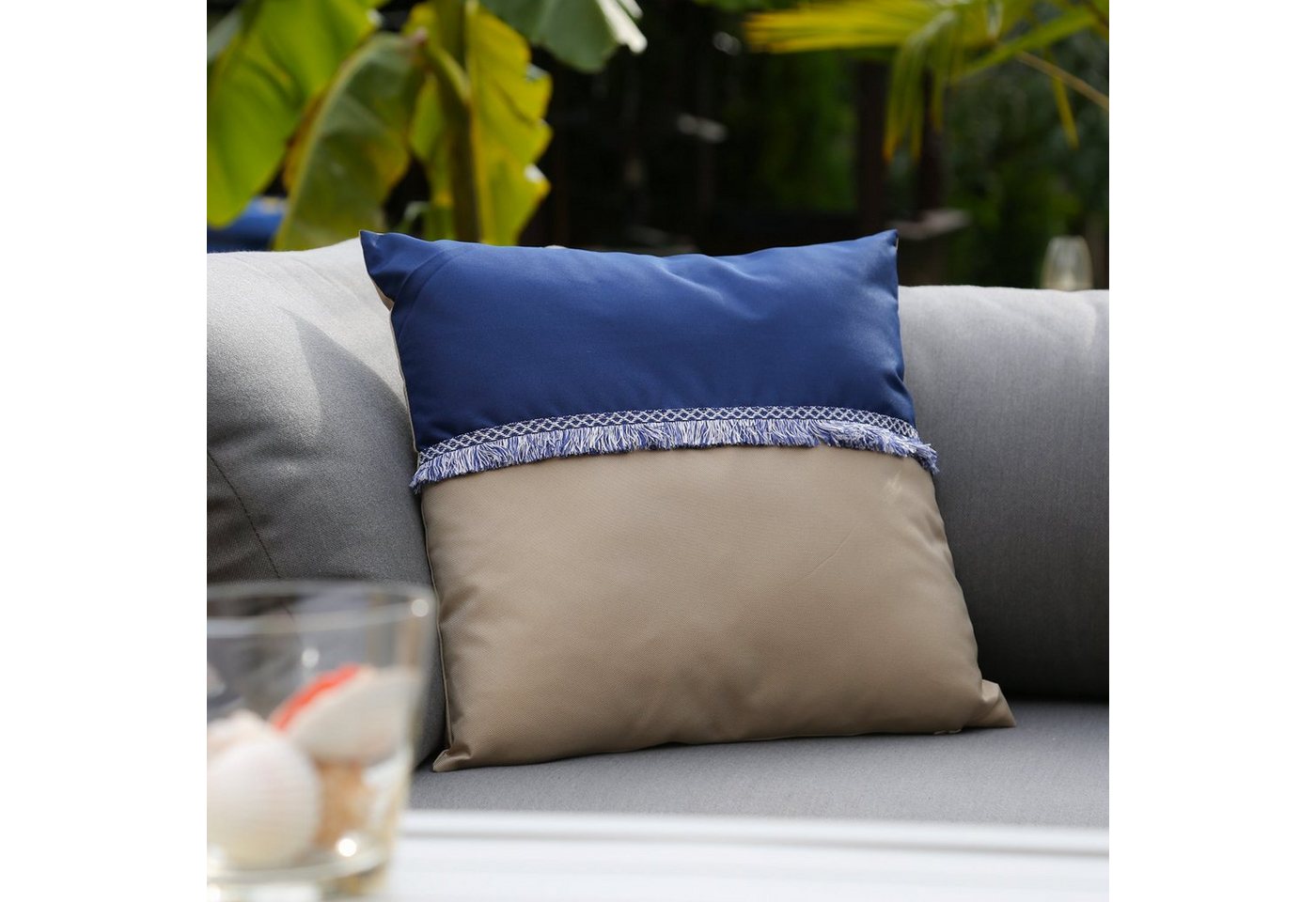 MARELIDA Dekokissen Garten Kissen wasserabweisend Outdoor Außen Lounge blau beige 44cm von MARELIDA