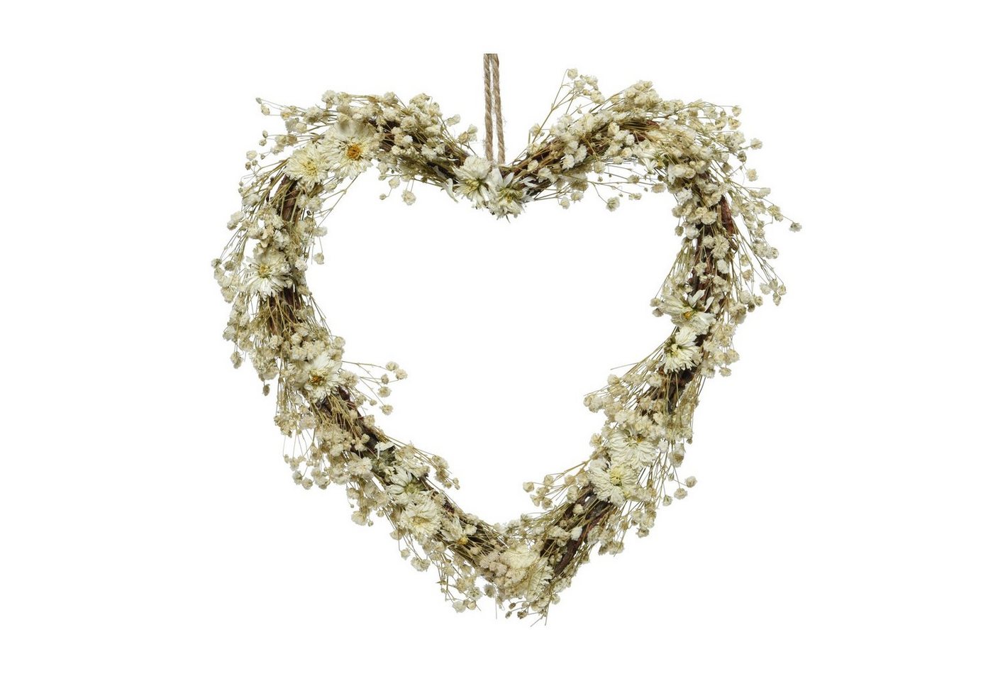 MARELIDA Dekokranz aus Trockenblumen in Herzform Wandkranz Türkranz H: 26cm f.Innen creme von MARELIDA