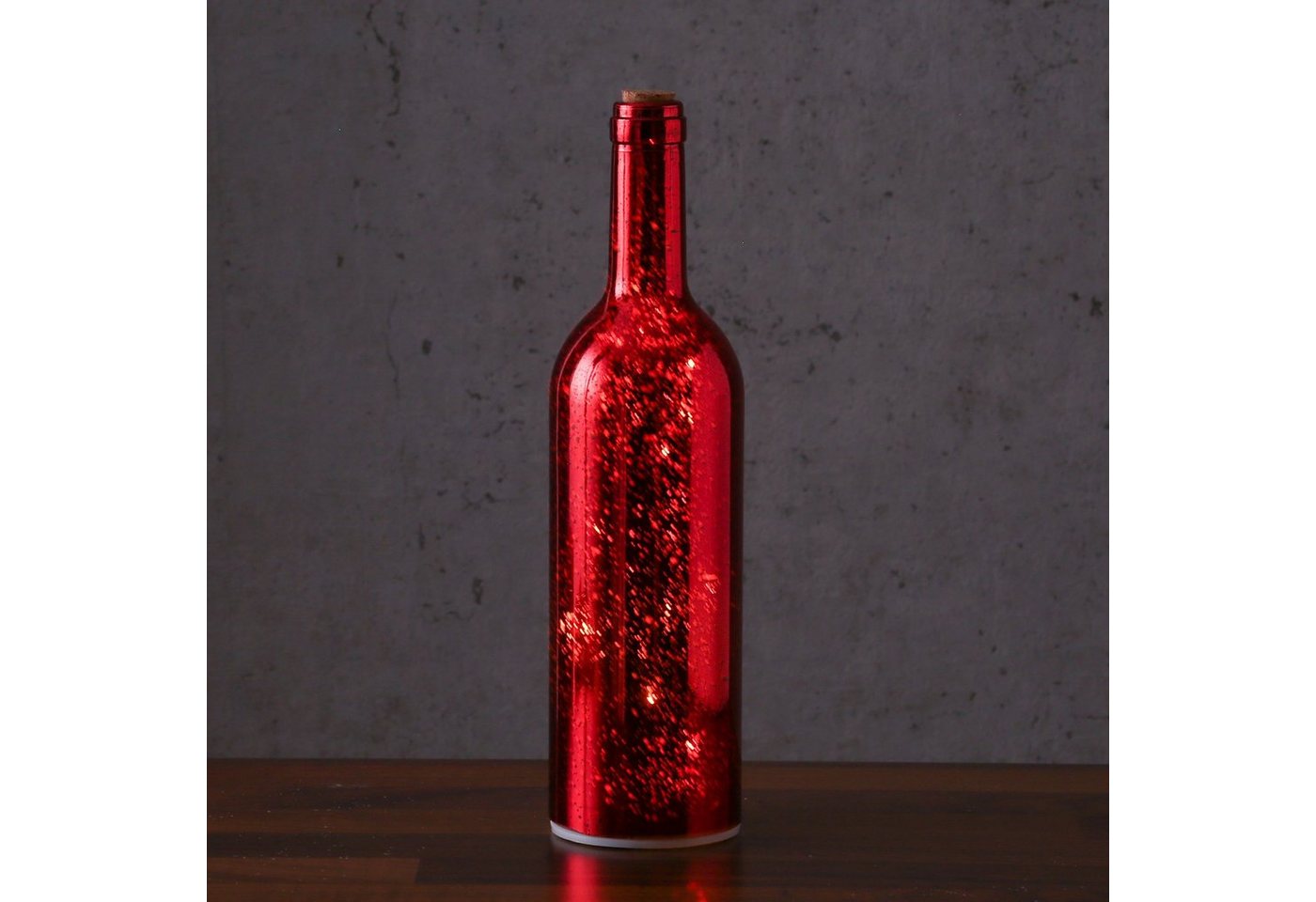 MARELIDA LED Dekolicht LED Dekoflasche Leuchtflasche flackernd m. Lichterkette 8LED Timer rot, LED Classic, warmweiß (2100K bis 3000K) von MARELIDA