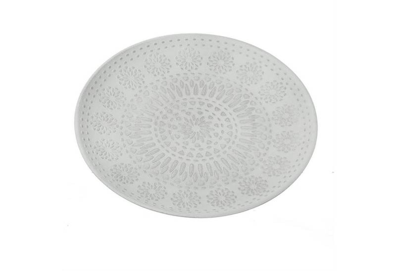 MARELIDA Dekotablett Deko Teller Schale mit Verzierung Blumenmuster weiß MDF Holz D: 34,5cm von MARELIDA