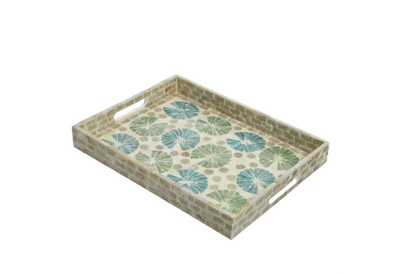 MARELIDA Dekotablett Tablett Dekotablett mediterran Perlmutt-Schimmer Serviertablett Blumen MARELIDA Dekotablett Tablett Dekotablett mediterran Perlmutt-Schimmer Serviertablett Blumen von MARELIDA