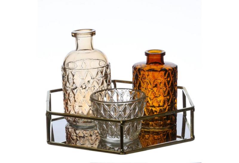 MARELIDA Dekoteller Deko Set Tablett mit Mini Blumenvasen Teelichthalter Glasvasen 4teilig von MARELIDA
