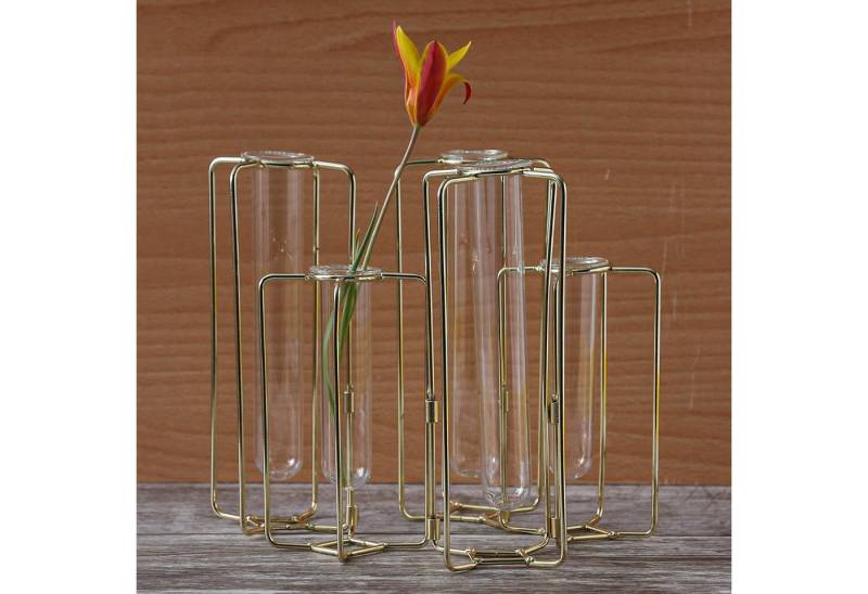 MARELIDA Dekovase Deko Vase Reagenzglas Blumenvase Metallvase Glasröhrchen H: 17cm gold (1 St) von MARELIDA