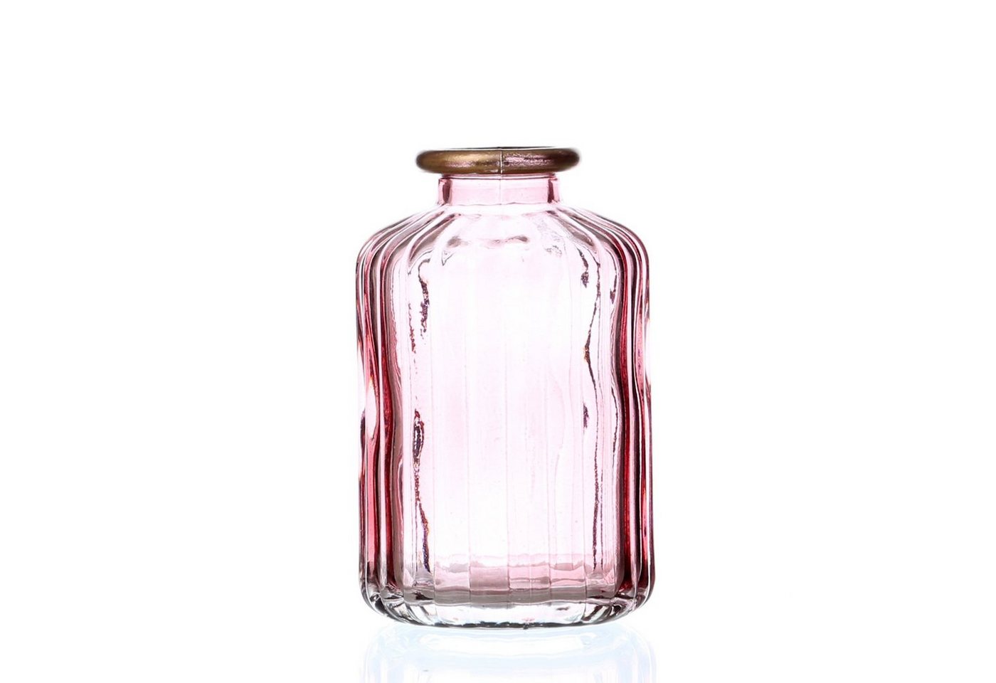 MARELIDA Dekovase Mini Glas Vase mit Rillen für Blumen Glasflasche mit Goldrand rosa (1 St) von MARELIDA