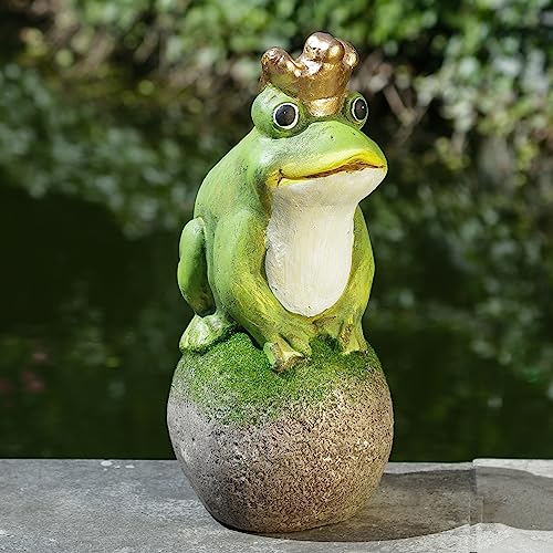MARELIDA Froschkönig auf Kugel - Gartenfigur - Dekofigur - Magnesia - H: 36cm - für Außen - grün von MARELIDA